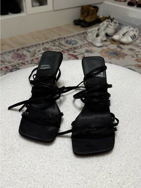 Jeffrey Campbell Black Strappy Square-Toe Wrap Heels